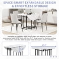 thumbnail image 3 of PAPROOS Extendable Dining Table Set for 4, Compact 5 Piece Dining Room Set with Round Faux Marble Top, Golden Frame, and Upholstered Chairs, Space Saving Foldable Dinette Set, White&Beige, 3 of 11
