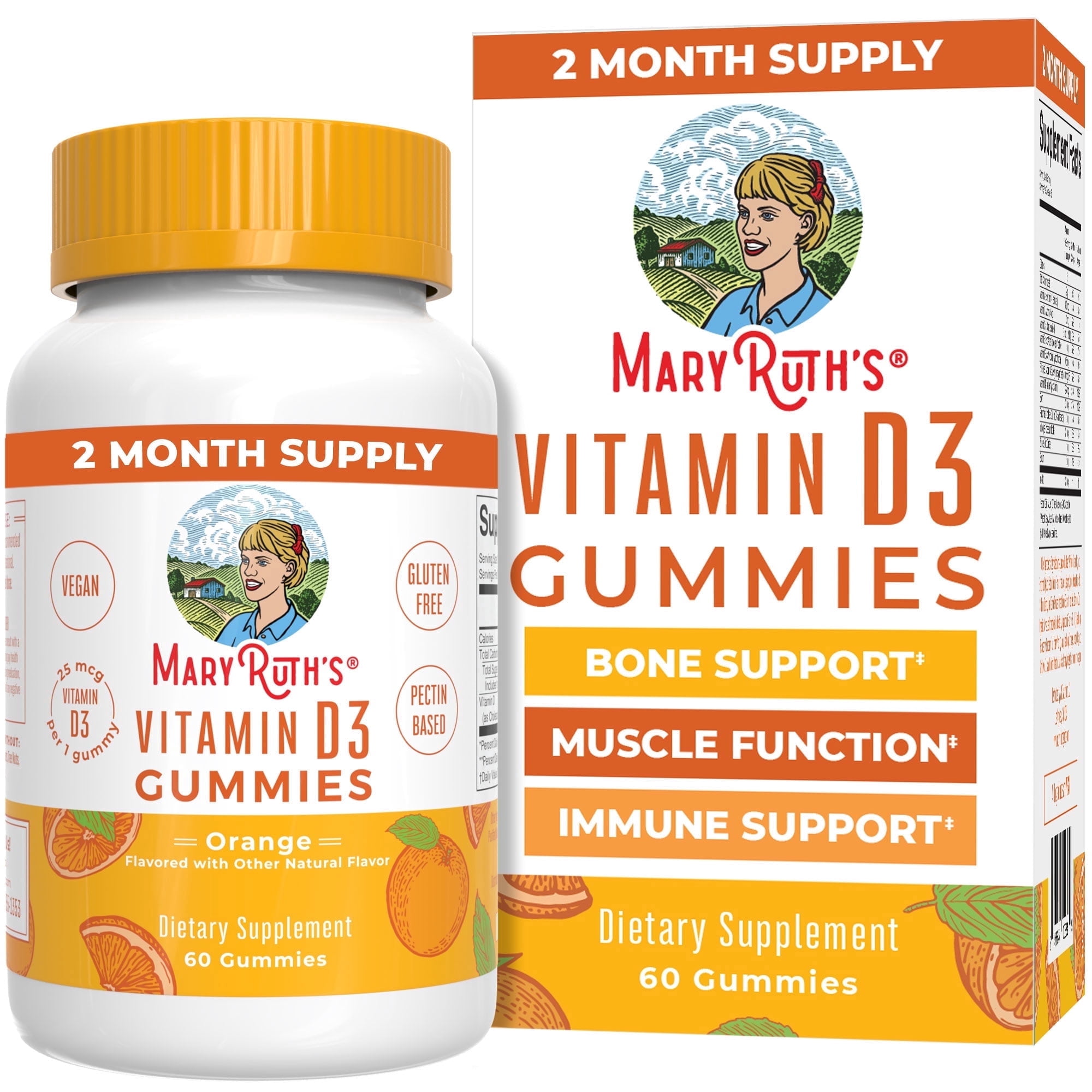 MaryRuth's Vitamin D3 Gummies Immune Support Bone Health Supplement Gluten-Free Vegan Unisex Ages 2+, 60 Count