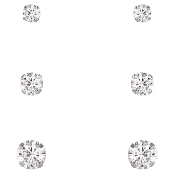 Brilliance Fine Jewelry Women's 10kt White Gold Cubic Zirconia Stud Earrings Set, 3/4/5mm