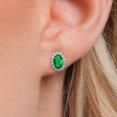 thumbnail image 3 of Gem Stone King 10K Solid Gold Post & Sterling Silver Green Nano Emerald and Lab Grown Diamond Halo Earrings for Women | 1.02 Cttw | Gemstone May Birthstone | Oval 6X4MM, 3 of 6