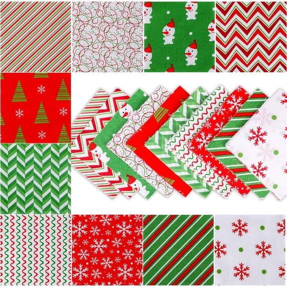 Konsait 100pcs Christmas Cotton Fabric Bundles 4" x 4" Precut Sewing Squares Craft Multi-Color Fabric Patchwork Christmas Tree Quarters Santa Claus Fabric Scraps for Christmas DIY Quilting