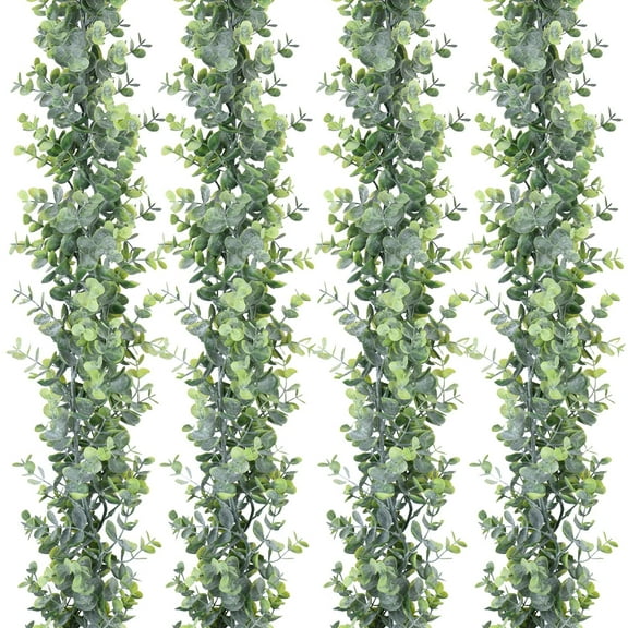 4 Pack Faux Eucalyptus Garland Plant, Artificial Vines Hanging Eucalyptus Leaves Greenery Garland for Wedding Backdrop Arch Wall Decor, 6 Feet/pcs UV Protected Indoor Outdoor