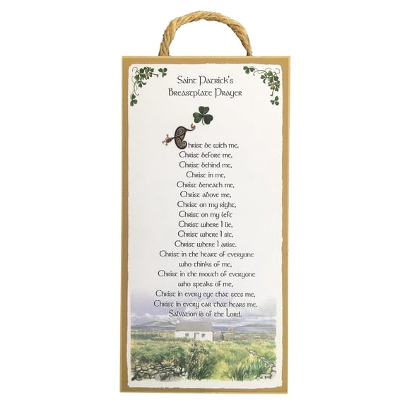 Saint Patrick's Breastplate Prayer - Irish Blessing - 5x10 Inch Hanging Wooden Plaque