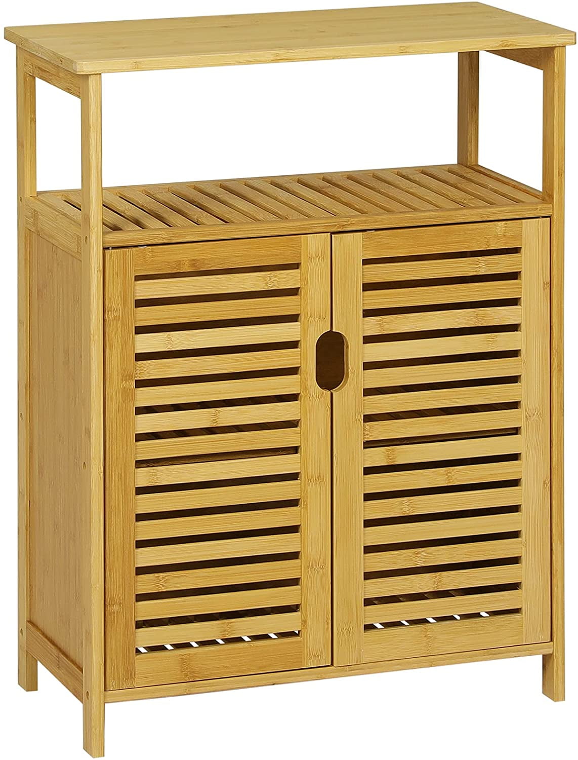 Bamboo Floor Cabinet Tall Bathroom Furniture Storage With Door 2 Shelves S 