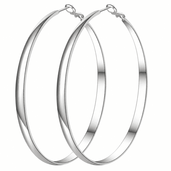 YOUNGYUE Silver Plated Hoop Earrings for Women, Big Round Thin Hoops, 30/40/50/60/70mm
