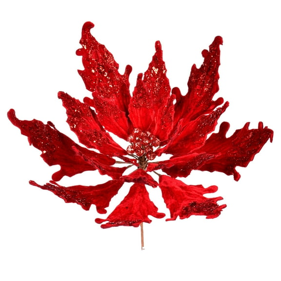 Vickerman 16" x 22" Red Velvet Sequin Poinsettia Artificial Christmas Pick
