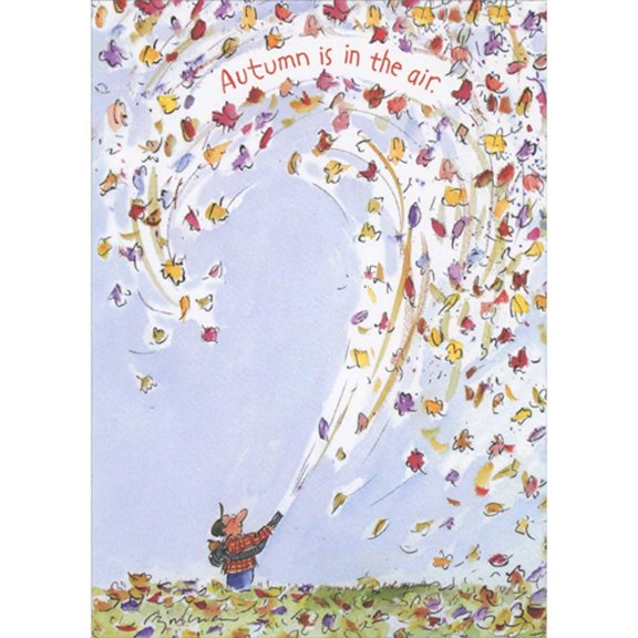 RSVP Autumn is In the Air: Man with Leaf Blower and Swirling Colorful Leaves Thanksgiving Card
