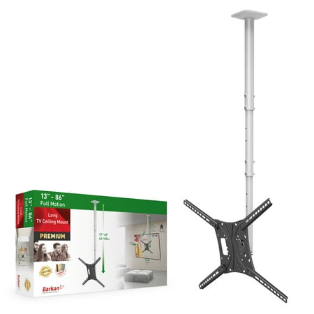 Barkan Long White TV Ceiling Mount, 13 - 75 inch Full Motion Patented Flat / Curved Screen Bracket, Holds up to 95lbs, Extremely Extendable 63" long, Fits LED OLED LCD