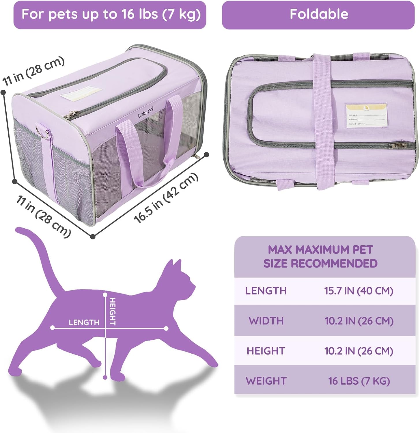 Bella & Pal Airline-Approved Pet Carrier, Lilac Mist photo 4