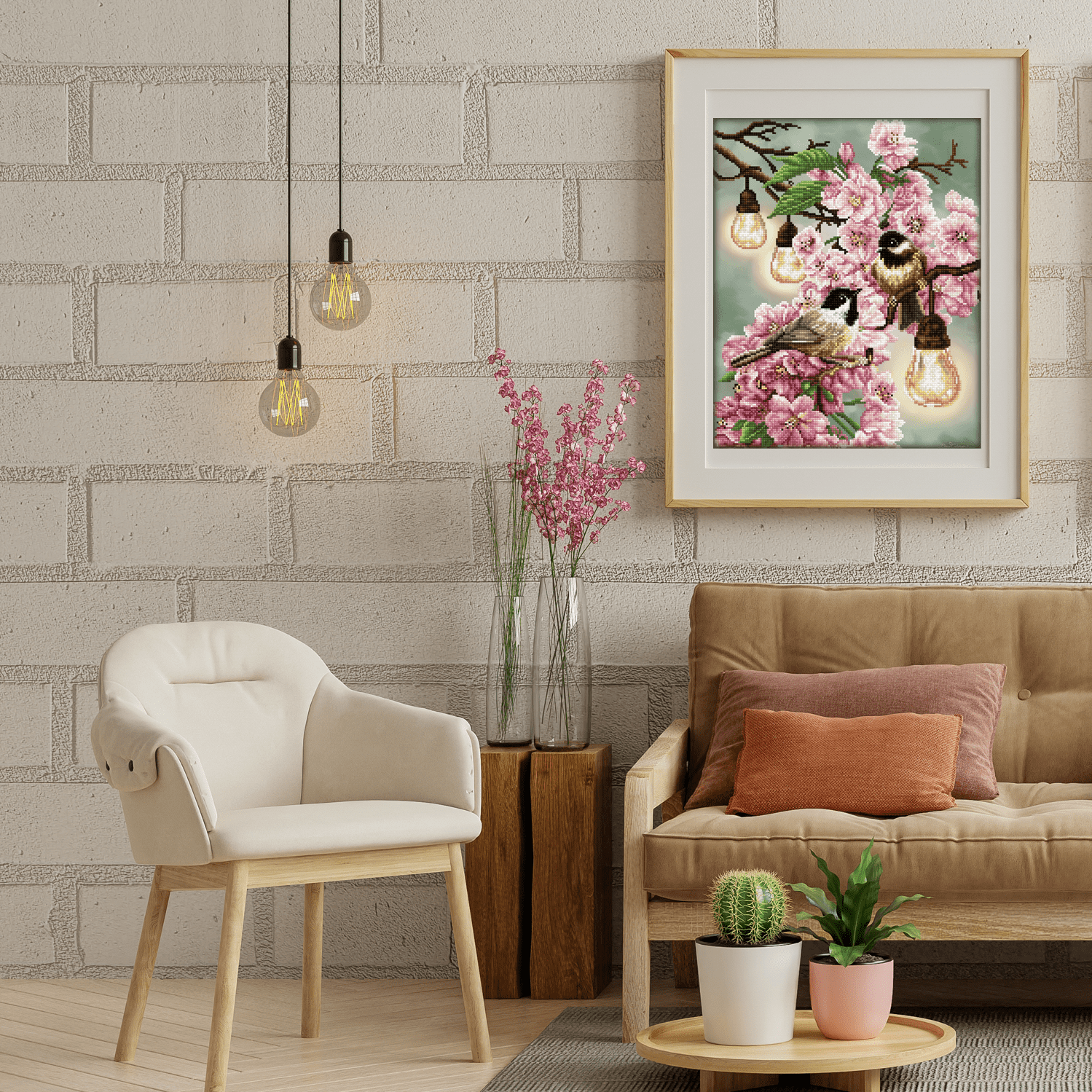 Diamond Dotz Cherry Blossoms & Chickadees Diamond Painting Kit - 20.1 x 16.5