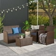 thumbnail image 3 of FHFO Patio Outdoor Furniture 4 Pieces Sectional Sofa Set Balcony Furniture Wicker Rattan Chairs with Table and Loveseat for Garden, Porch, Backyard, Brown Wicker/Blue Cushion, 3 of 8