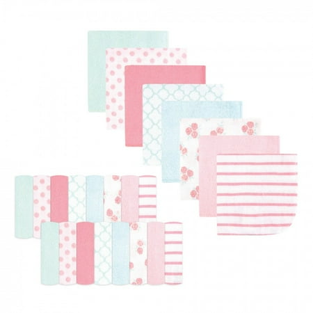 Hudson Baby Infant Girl Rayon from Bamboo Washcloth Bundle, Soft Pink Roses, One Size