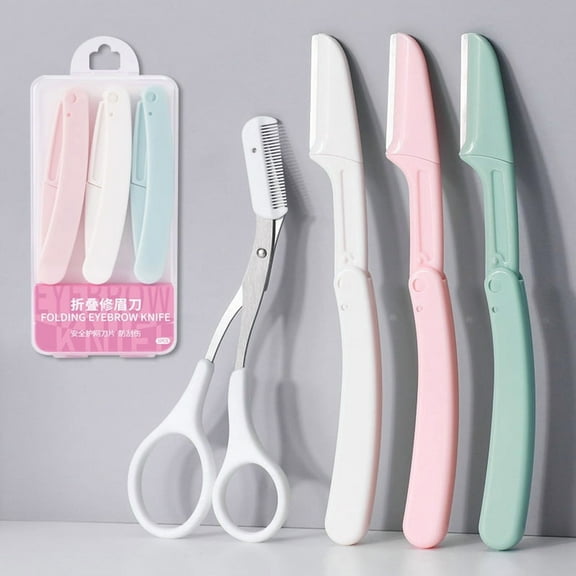 6PCS Safety Eyebrow Trimmer Razor Blade Shaping  1PCS Scissors, Professional Makeup Make Up Tools Face Body Hair Removal Scraper Shaver