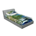 thumbnail image 2 of Ambesonne Tropical Fitted Sheet & Pillow Sham Set, Sea Palms Exotic Village, Twinxl, Green and Sea Blue, 2 of 2
