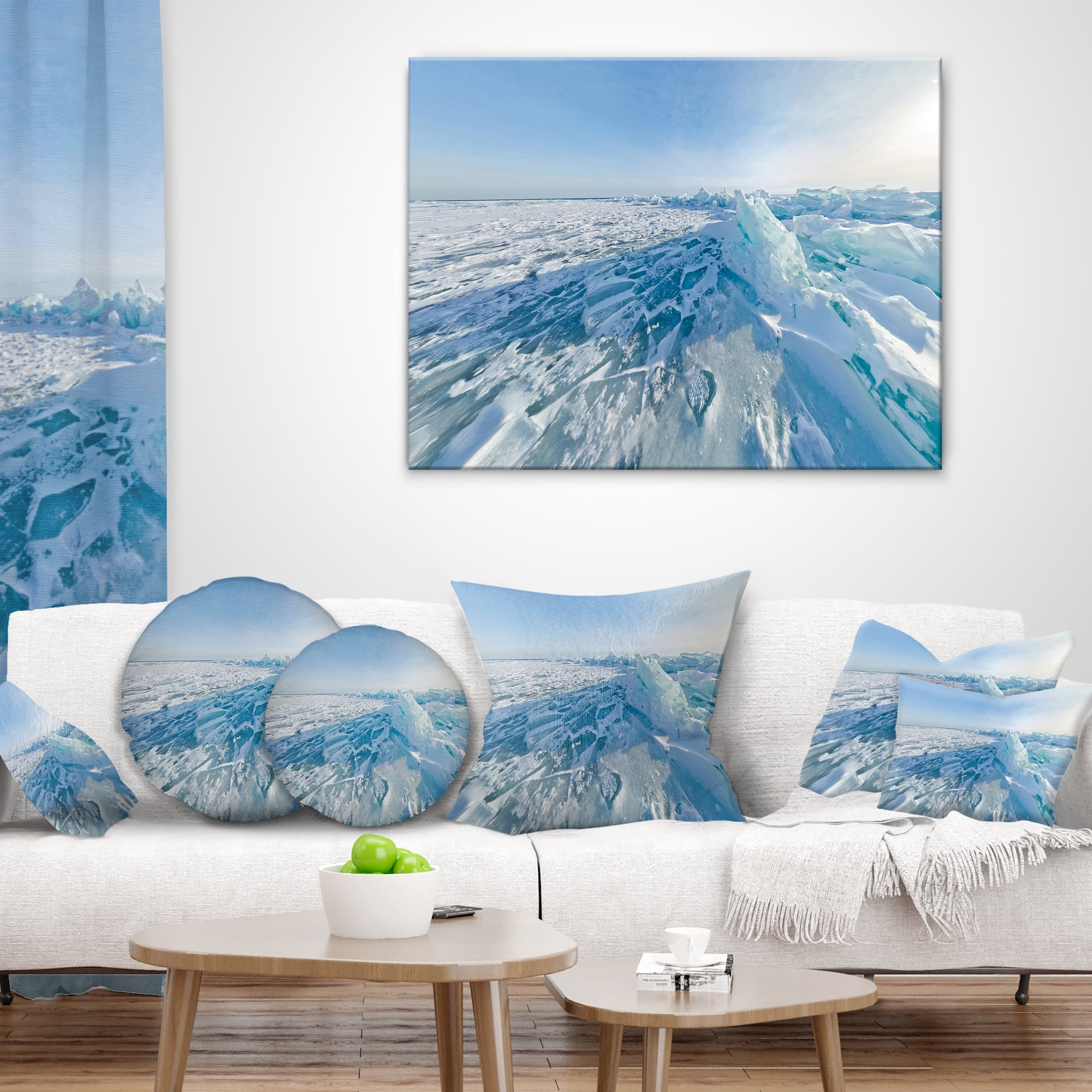 Designart Ice Hummocks in Lake Baikal Siberia - Landscape Printed Throw Pillow - 16x16