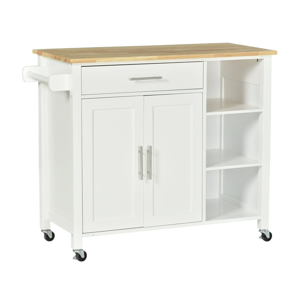Wooden Rolling Kitchen Storage Island on 360° Swivel Wheels with