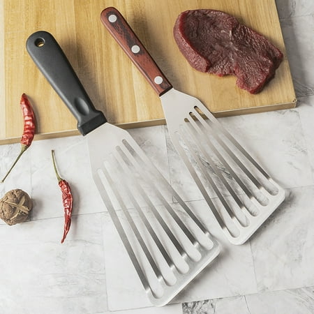 

Chicmine Stainless Steel Frying Spatula Non-slip Easy Clean Hollow Design Versatile Good Grip Steak Fish Spatula for Restaurant