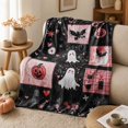 thumbnail image 5 of Halloween Throw Blanket with Pink and Black Plaid Fleece Design Featuring Pumpkins and Bats, Soft Fall Fleece Throw Blanket for Couch and Home Decor, Cozy Halloween Decorations, 5 of 5
