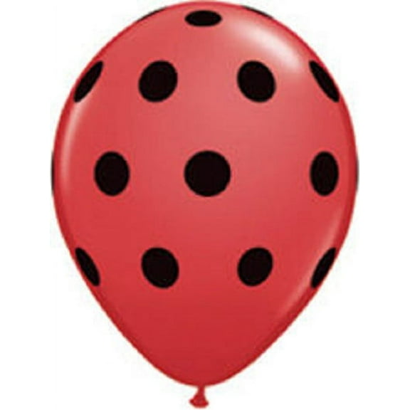 6 Ladybug Print 11" Latex Balloons Qualatex Black & Red Polka Dot Party