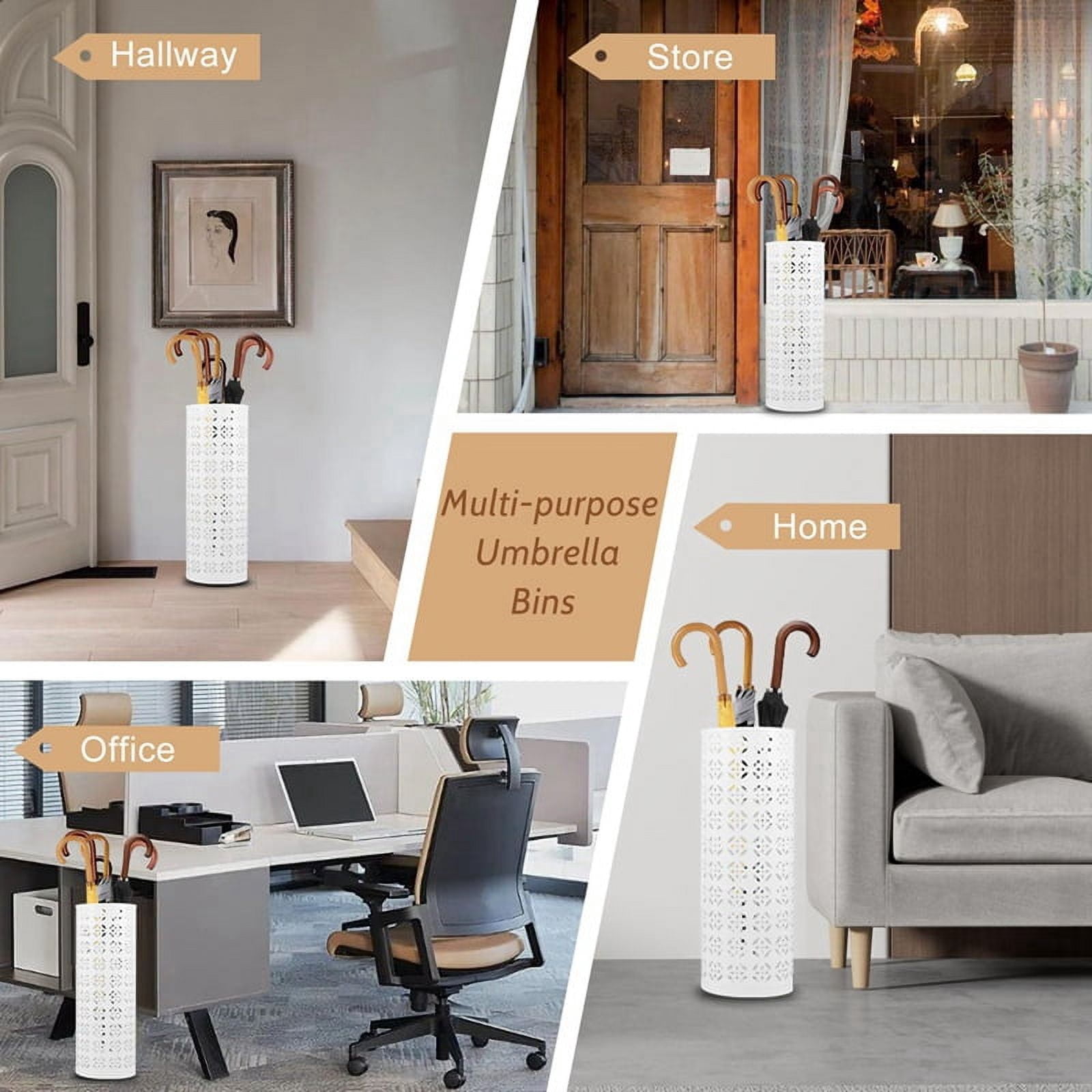 Metal Umbrella Stand, Circular Umbrella Stand, Freestanding Umbrella Stand, Entryway Umbrella Stand, White