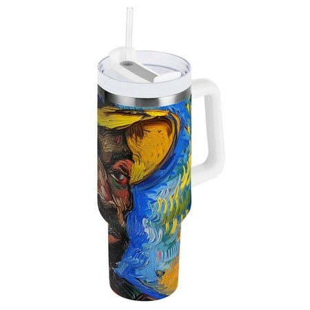 

JSTEL African American Van Gogh 40 oz Tumbler Stainless Steel Water Bottle Vacuum Insulated Cup with Straw Lid & Handle For Travel Car Cup Holder