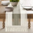 thumbnail image 2 of Camino de mesa ZeeMart, estilo macramé, bicolor, 35 x 120 cm, salvia oscura y marfil, 2 of 7