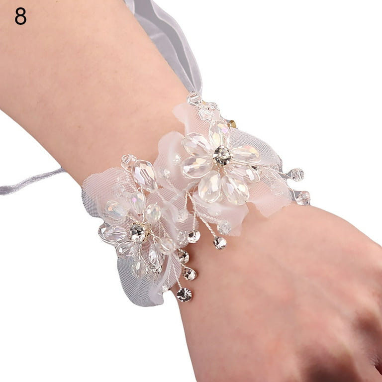 benbor Wrist Corsage Elegant Comfortable Touch Anti-Wear Bride Bridesmaid  Wrist Corsage Flower Bracelet for Wedding Engagement 