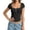 Black, variant on Fashion Square Neck Button Down Slim Fit Curved Short Sleeve T Shirt Solid Workout Tops Women