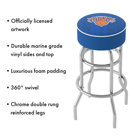 New York Knicks NBA City Padded Swivel Bar Stool - Blue, Orange, Silver