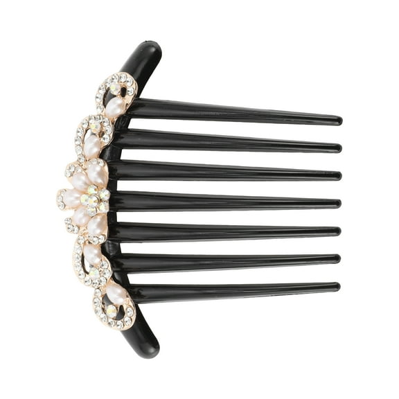 1 Pc Women Flowers Hair Insert Comb for Straight Thick Wavy Curly Hair Black Acrylic Faux Pearl Rhinestone