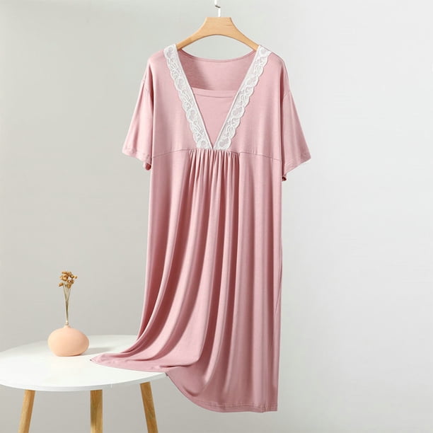 Camisón largo para mujer, informal y moderno, de color liso, con cuello redondo grande