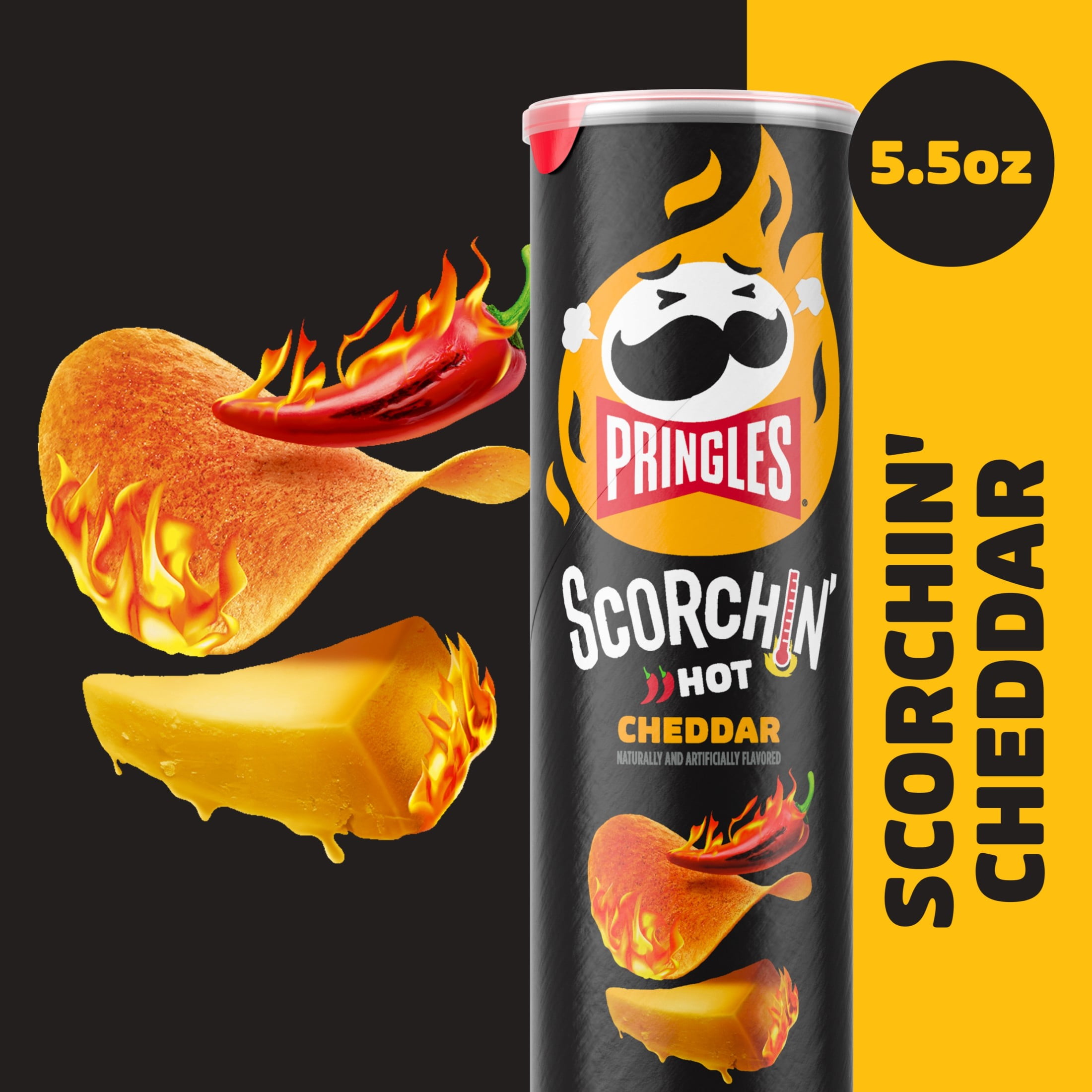 Pringles Scorchin' Cheddar Potato Crisps Chips, Spicy Snacks, 5.5 oz