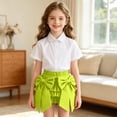 thumbnail image 4 of FRSASU Girls Summer Bow Tie Mini Skirt Cute Pleated High Shirred Waist Layered Ruffle Hem Short Cake Skirts Green, 4 of 9