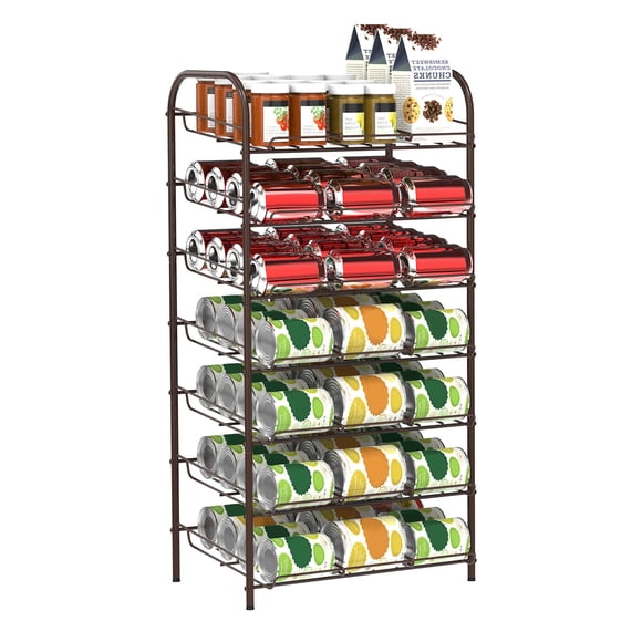 Organizador de Latas de Despensa de 7 Niveles, Estante de Latas de Gran Capacidad para Almacenamiento de Cocina y Gabinete, Marrón