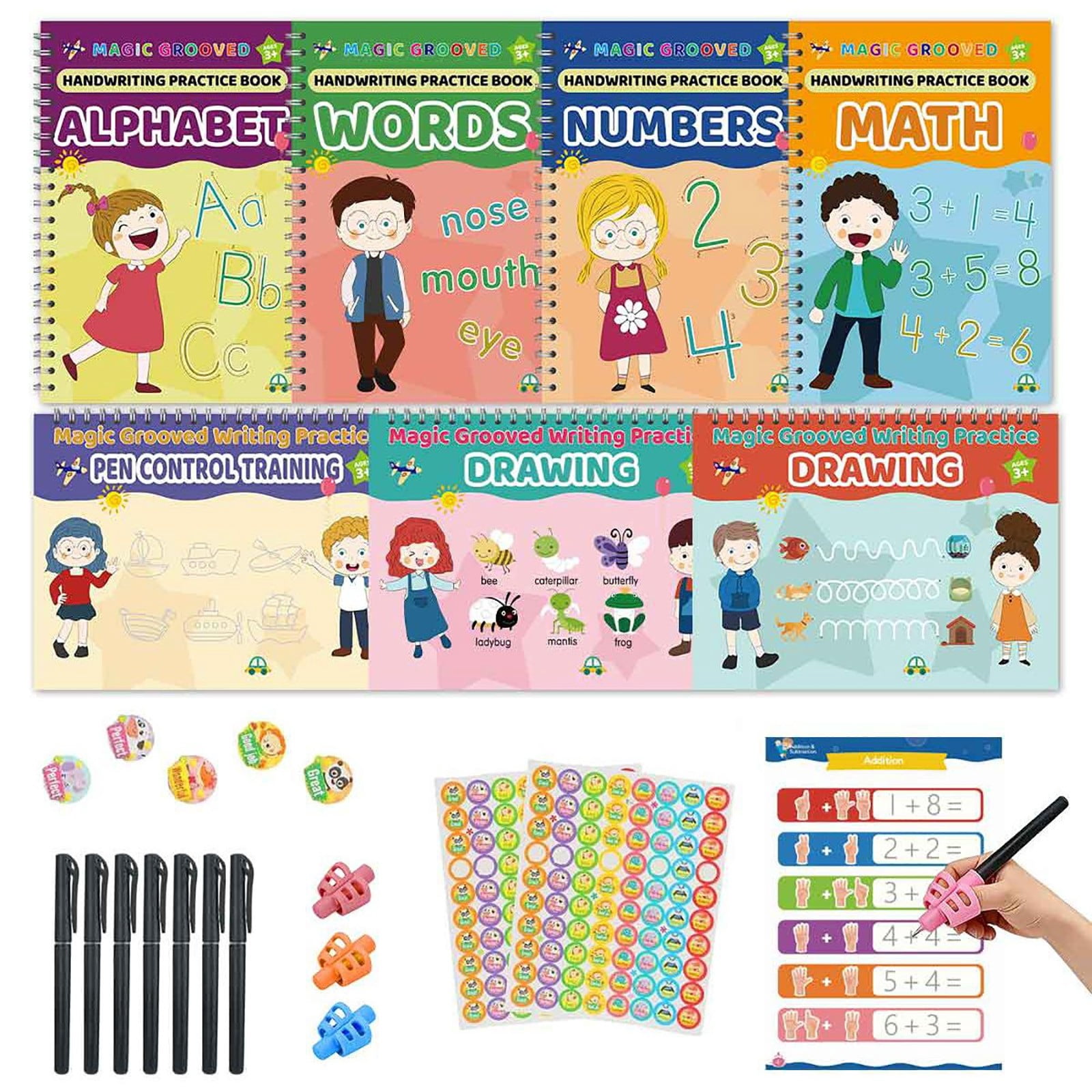 Magic Grooved Writing Practice, Handwriting Practice Copybook, Reusable Tracing Workbooks with Auto-Disappearing Ink, Template Design, Suitable for Learning