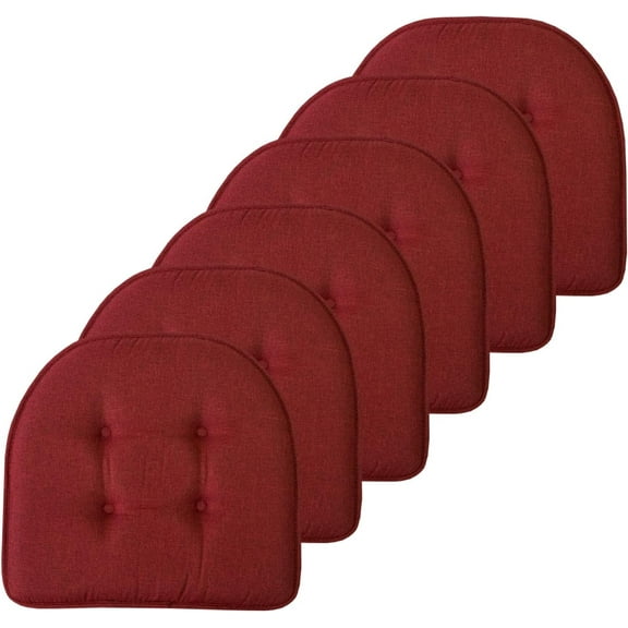 Chair Cushion Memory Foam Pads Tufted Slip Non Skid Rubber Back U-Shaped 17" x 16" Seat Cover, 6 Pack, Wine Burgundy