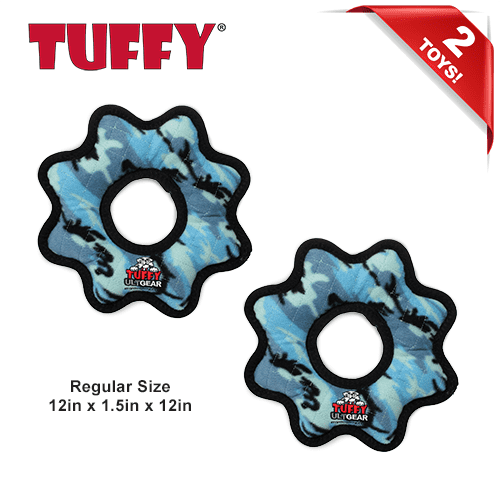 TUFFY® Ultimate Gear Ring Camo Blue, 2-Pack, Durable Plush Squeaky Dog Toys