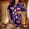 thumbnail image 2 of Halloween Pjs Women Two Piece Silk Satin Soft Sleepwear Outfits Halloween Printed Womens Shorts Pajama Set Button Up Lounge Sets Fashion Clothing Set, 2 of 7