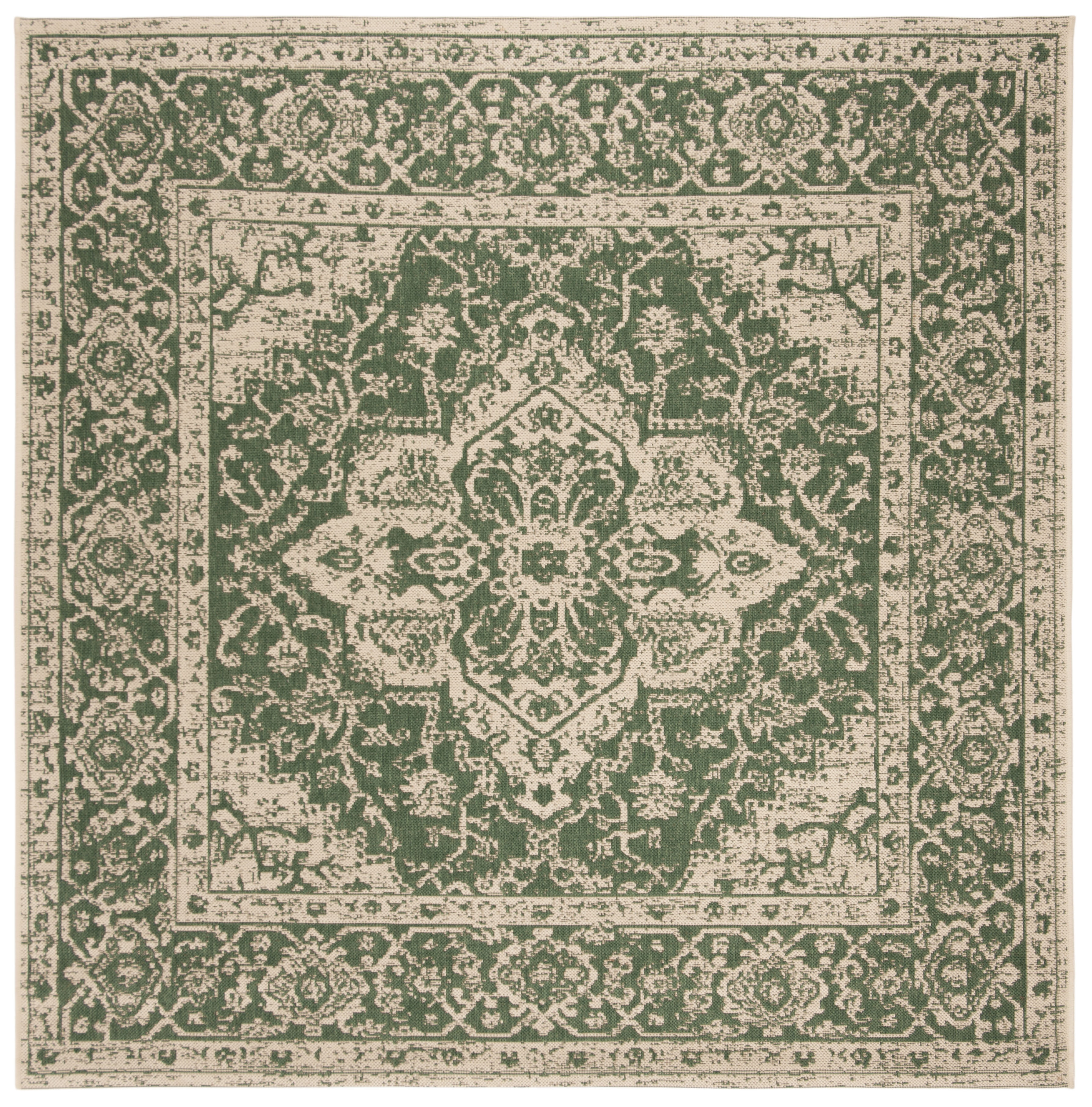 Safavieh Beach House Mai Traditional Outdoor Area Rug, Green/Cream, 6'7" x 6'7" Square