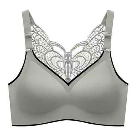 Gray X-Large Womens Large Size Butterfly Maternity Strapless Bra Beauty Back Wrap Women Bra Pack Latex No Steel Ring Small Bras Ice Silk Sports Bra Gathering Underwear