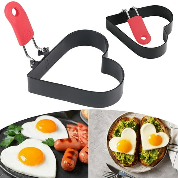 Dinmmgg Egg Rings Egg Ring With Foldable Handle Stainless Heart Shaped Egg Rings For Frying Eggs English Cooking Breakfast Sandwich Burger