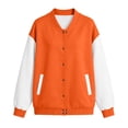 thumbnail image 4 of IUYRTFE Women's Color Block Varsity Bomber Jacket Button Down Long Sleeve Casual Baseball Coat with Pockets, 4 of 5