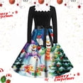 thumbnail image 1 of Vestido Informal Retro Con Cordones y Cuello Cuadrado de Manga Larga Con Estampado Navideño Para Mujer, Otoño E Invierno (1), 1 of 3