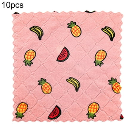 

TongL 10Pcs Cleaning Cloth Cartoon Fruits Print Greaseproof Microfiber Super Absorbent Dish Rag for Home