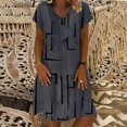 thumbnail image 3 of Summer Saving! Fashion Dresses for Womens 2025 Plus Size Casual Loose Stripe Patchwork V-Neck Short Sleeves Dress, 3 of 7