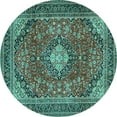 thumbnail image 1 of Ahgly Company Machine Washable Indoor Round Medallion Turquoise Blue Traditional Area Rugs, 6' Round, 1 of 4