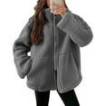 thumbnail image 2 of BangWanChi Puffer Jacket Womens with Hood Women's Solid Winter Faux Coats Long Sleeve Lapel Pockets Fleece Jacket Casual Trendy Outerwear Gray XXL, 2 of 5