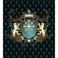thumbnail image 3 of Medieval King Size Duvet Cover Set, Heraldic Design of a Middle Ages Coat of Arms Cross Crown Lions Swirls, Decorative 3 Piece Bedding Set with 2 Pillow Shams, Teal Black Cinnamon, by Ambesonne, 3 of 3