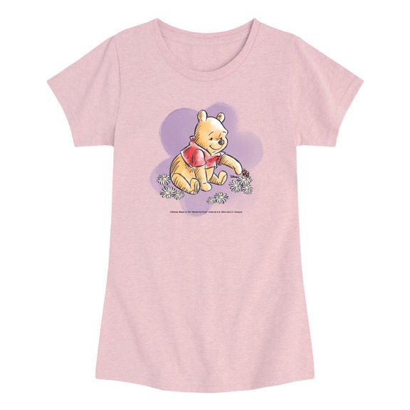 Winnie the Pooh - Ladybug Flowers - Toddler Girls Fitted Short Sleeve T-Shirt