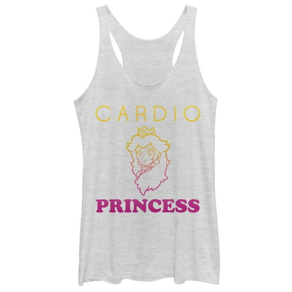 Women's Nintendo Cardio Princess Peach  Racerback Tank Top White Heather Large